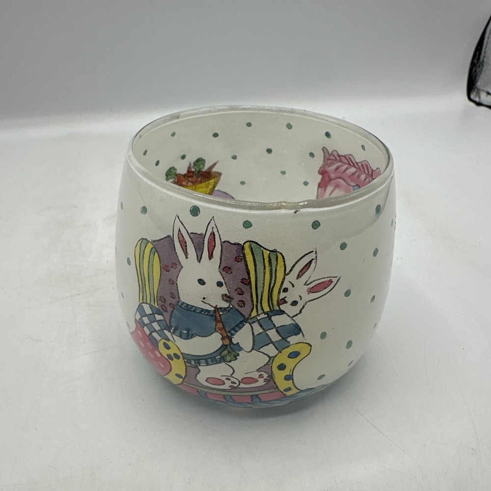 Li Bien Glass  Tea Light Holder With Rabbits That Is Painted From The Inside